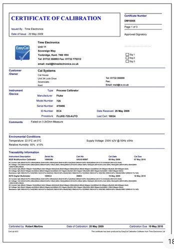 Fluke 117 calibration service - calibration,